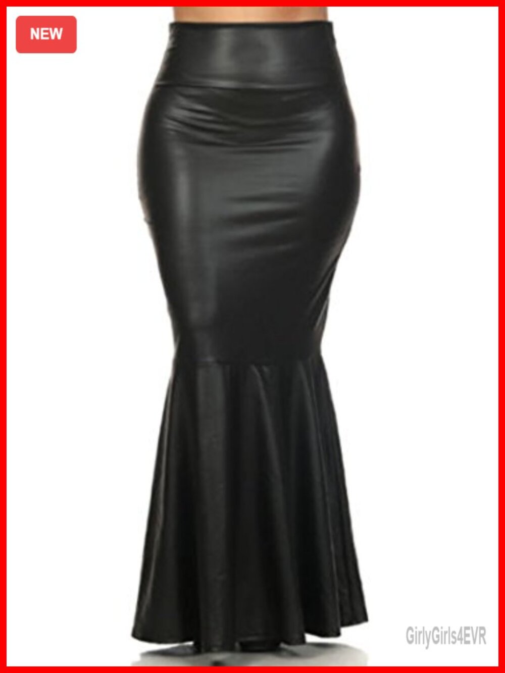Plus Size Faux Leather Pleated High Waist Maxi Mermaid Skirt